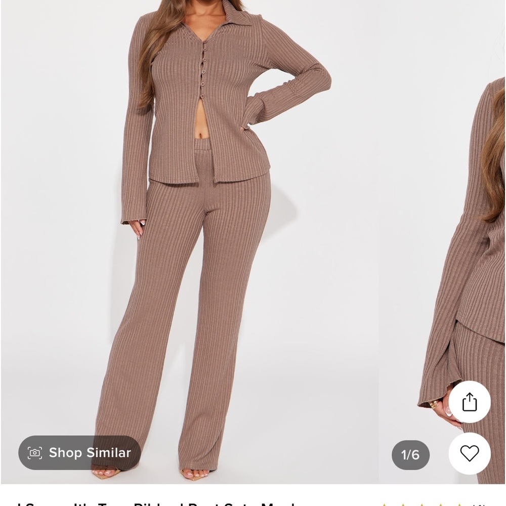 Fashion nova I swear it’s true ribbed pant set- mocha